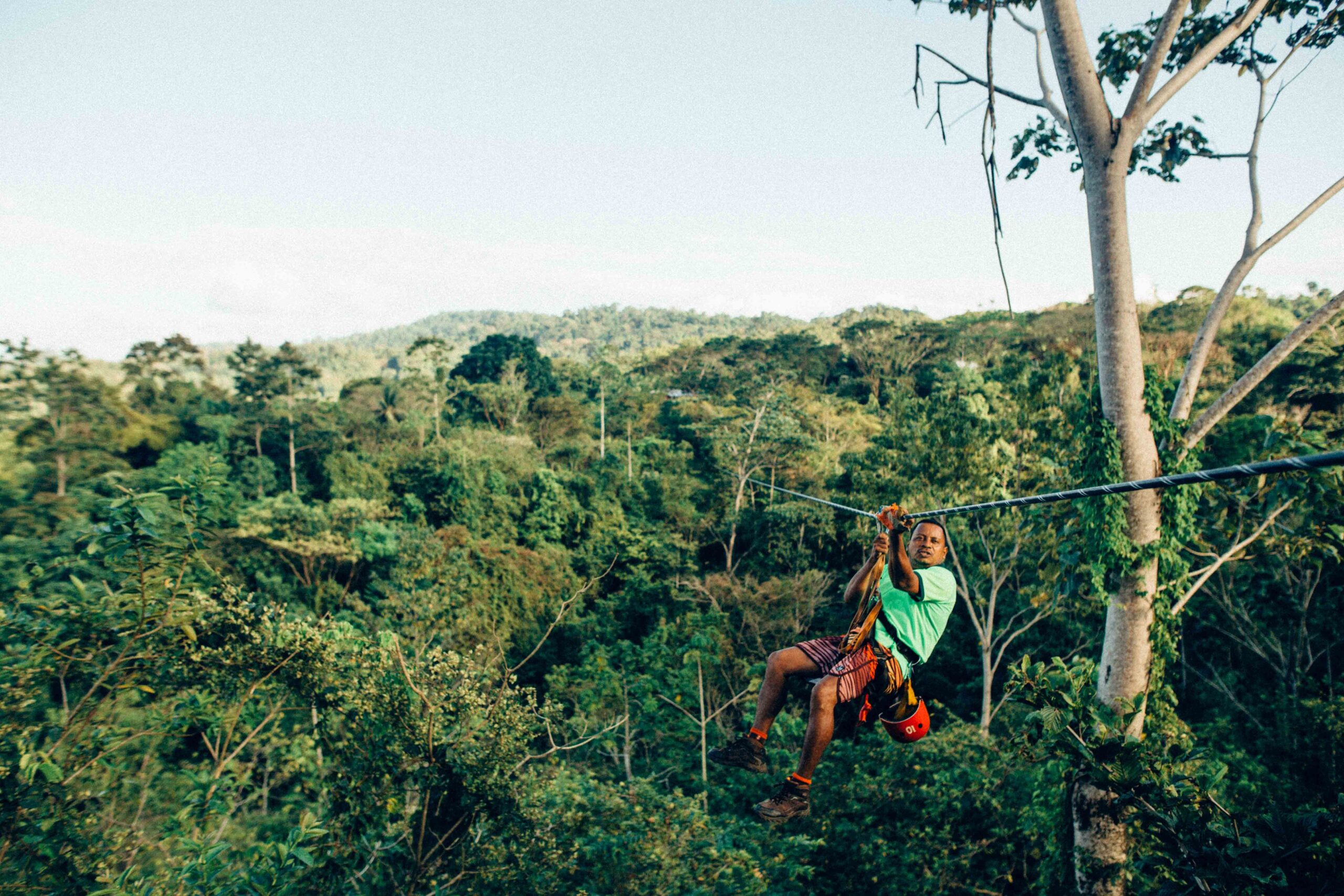 Man ziplining in Costa Rica