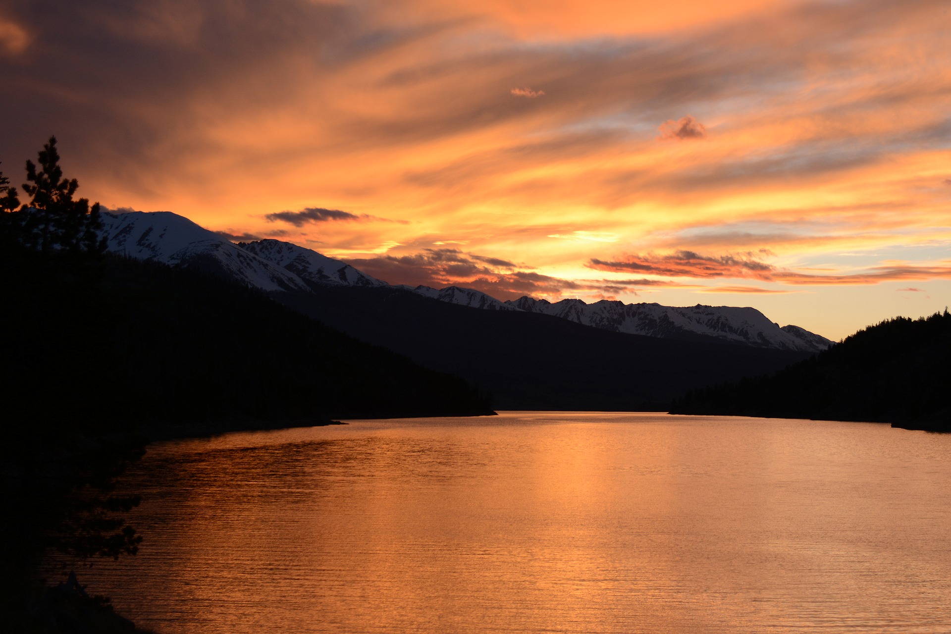 A mountain lake during sunset