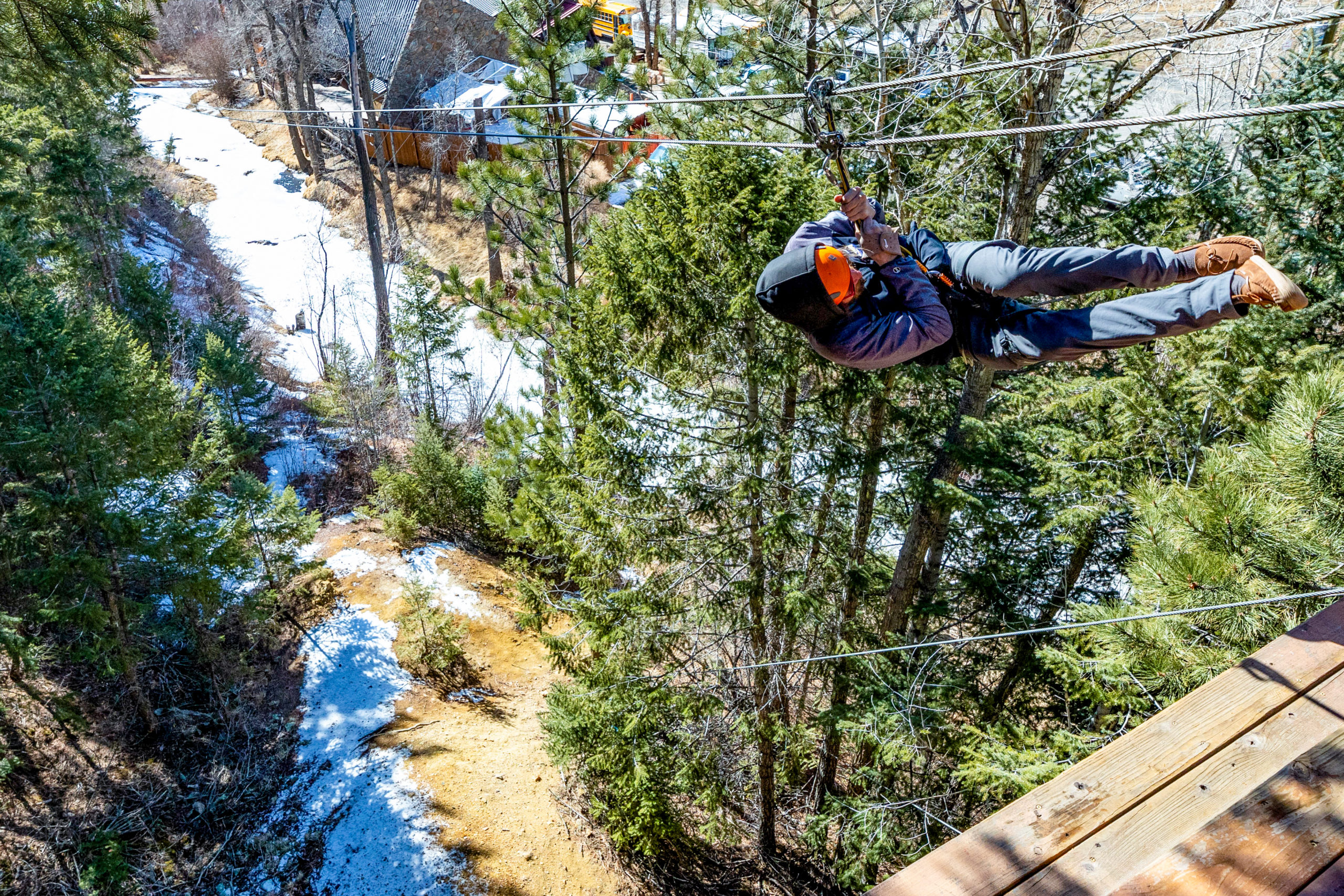 The Cliffside Zipline course with snow