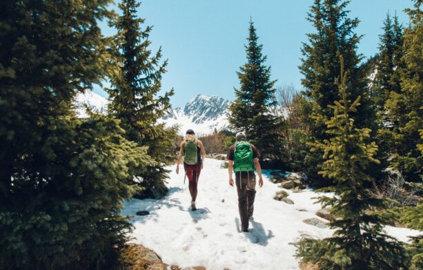 two people hiking in Buena Vista, Colorado, winter