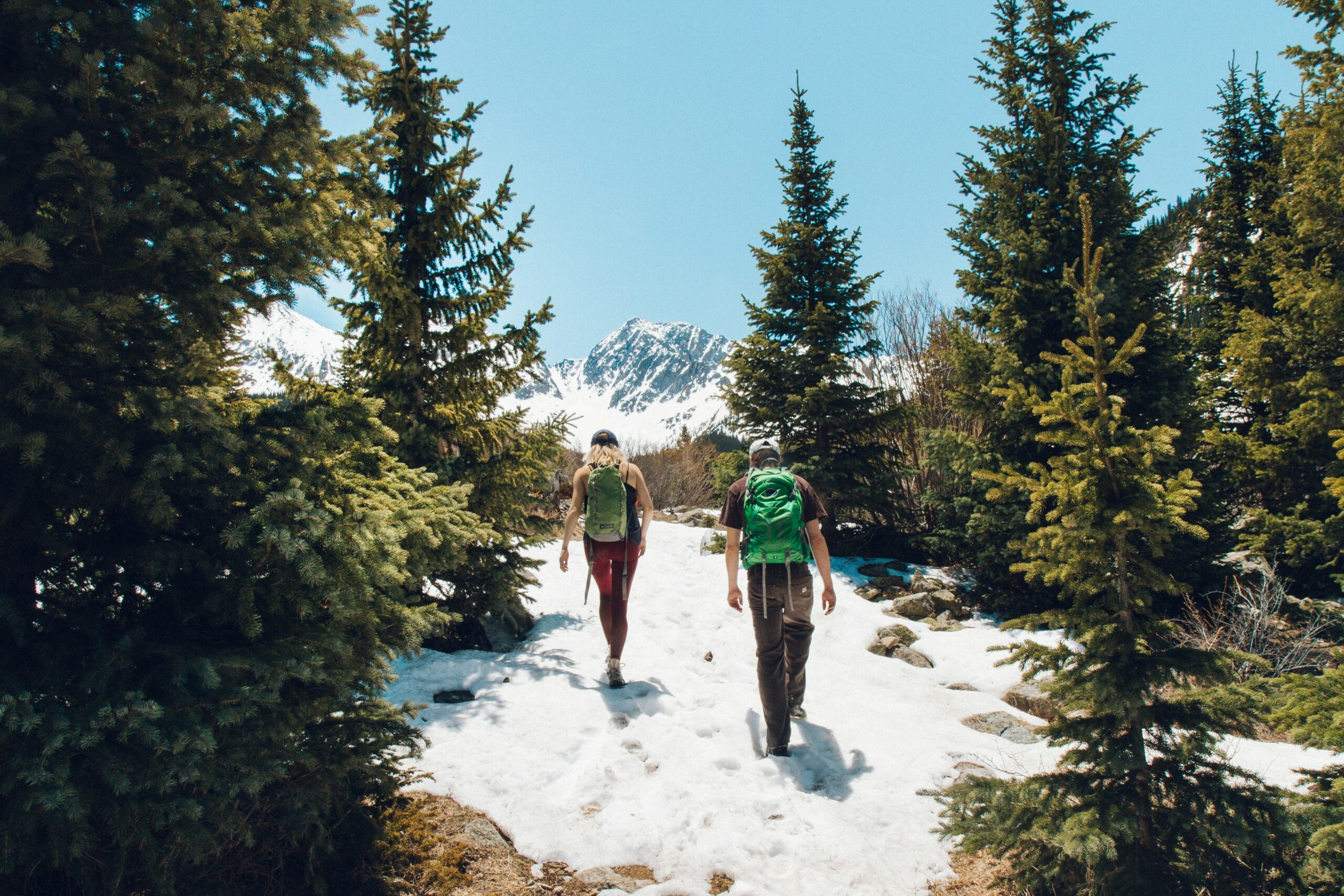 two people hiking in Buena Vista, Colorado, winter